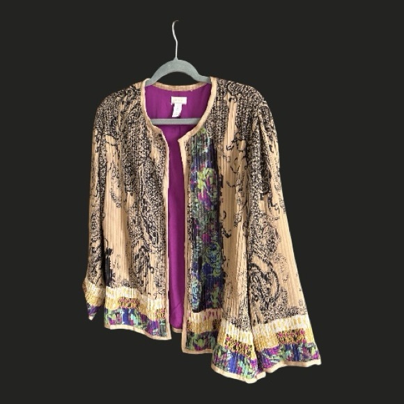 CHICOS Bohemian Print Accordion Pleated Cardigan 2 L - Picture 2 of 9